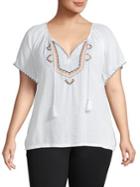 Lucky Brand Plus Embroidered Short Sleeve Top