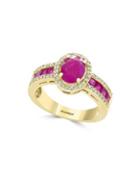 Effy Amore Oval Natural Ruby, Diamond And 14k Yellow Gold Ring