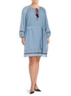 Lord & Taylor Embroidered Chambray Dress