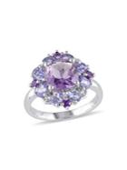 Sonatina Sterling Silver, Amethyst And Tanzanite Floral Cluster Ring