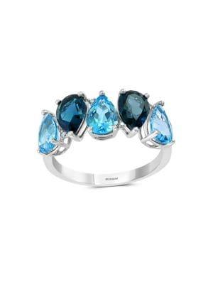 Effy 14k White Gold Diamond Topaz London Blue Ring