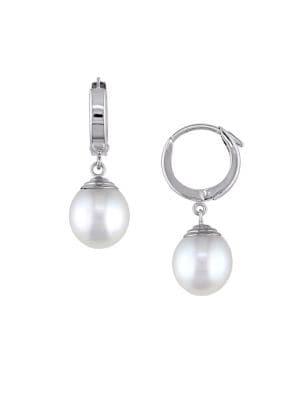 Sonatina 9-10mm South Sea Cultured Pearl And 14k White Gold Hinged Hoop Drop Earrings