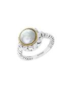 Effy 925 Sterling Silver, 18k Yellow Gold & 9mm Round Freshwater Pearl Ring