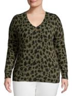 Lord & Taylor Plus Leopard-print V-neck Cashmere Top