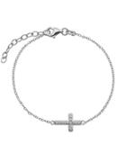 Lord & Taylor Silver Tone And Crystal Cross Pendant Bracelet
