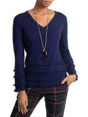 Trina Turk Cocktail Soiree Sass Fringe Merino Sweater