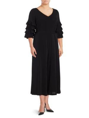 Gabby Skye Plus Tiered-sleeve Self-tie Jumpsuit