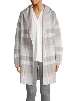 Calvin Klein Hooded Plaid Sweater Jacket
