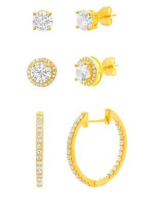 Lord & Taylor Set Of Three Crystal Stud & Huggie Hoop Bridal Earrings
