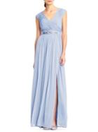 Adrianna Papell Embellished Long Shirred Dress