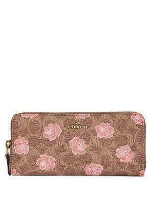 Coach Signature Rose Print Accordion Zip Wallet