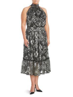 Michael Michael Kors Plus Metallic Knit Tiered Midi Dress
