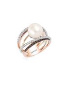 Le Vian Chocolatier Vanilla Diamonds, Chocolate Diamonds, Freshwater Vanilla Pearl & 14k Three-toned Gold Statement Ring