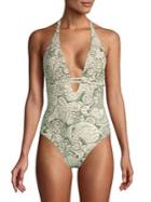 Vince Camuto Oasis Tapestry One-piece Wrap Plunge Swimsuit