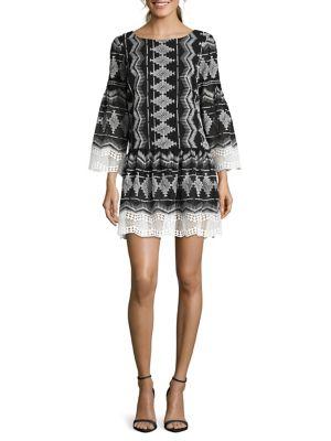 Nicole Miller New York Embroidered Bell-sleeve Shift Dress