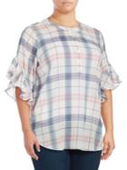 Vince Camuto Plus Plaid Flutter Sleeve Top