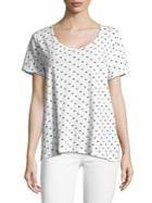 Lord & Taylor Printed Cotton Slub V-neck Roll Sleeve Tee