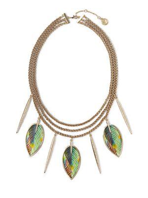 Vince Camuto Psychotropical Fashion Crystal And Leather Statement Necklace