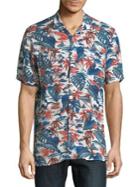 Black Brown Printed Short-sleeve Button-down Shirt