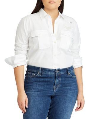 Lauren Ralph Lauren Plus Bullion-patch Poplin Shirt