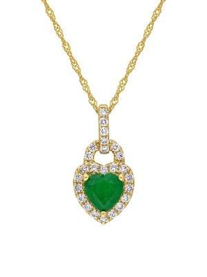 Sonatina 14k Yellow Gold, Emerald & Diamond Halo Heart Necklace