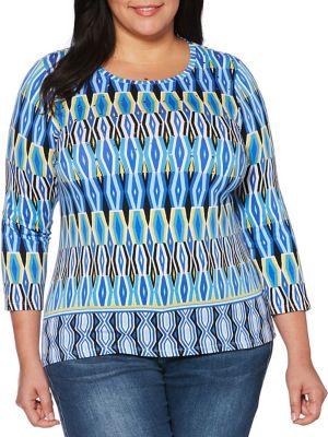 Rafaella Plus Geo-print Cotton Blend Top