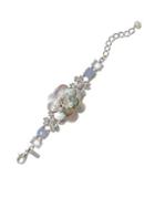Badgley Mischka 9-10mm White Pearl, Mother-of-pearl And Crystal Flower Bracelet