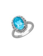 Lord & Taylor Blue Topaz, Diamond And Sterling Silver Ring, 0.23 Tcw