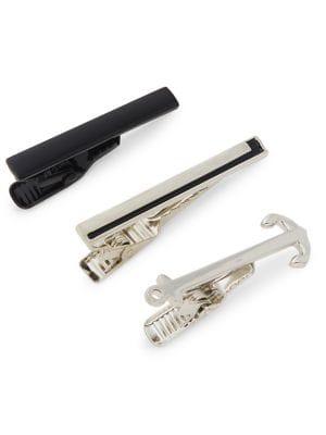 Black Brown Set Of Three Anchor Tie Clip