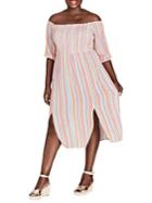 City Chic Plus Striped Off-the-shoulder Dress