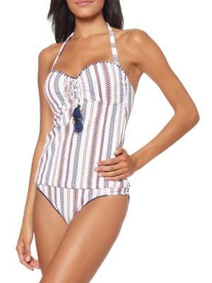 Jessica Simpson Striped Halter Tankini Top