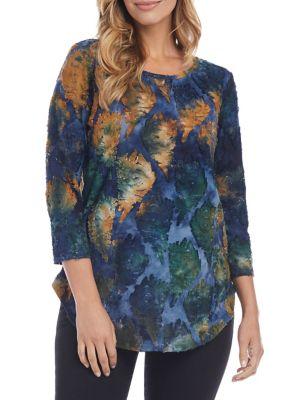 Karen Kane Leaf Tie-dye Jacquard Top
