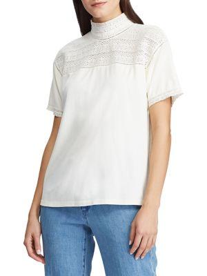 Lauren Ralph Lauren Lace-trim Mockneck Top
