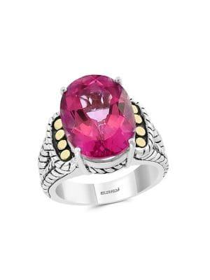 Effy 925 Sterling Silver, 18k Yellow Gold & Pink Topaz Ring