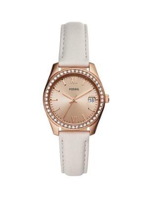 Fossil Scarlette Mini Rose Goldtone Stainless Steel, Swarovski Crystal & Leather-strap 3-hand Watch