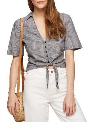 Miss Selfridge Knot-front Checkered Shirt