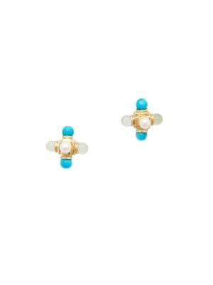 Sole Society Crystal, Dyed Quartz & Faux Pearl Stud Earrings