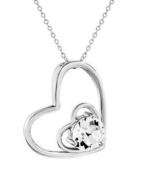Lord & Taylor Sterling Silver & Swarovski Crystal Open Double Heart Pendant Necklace