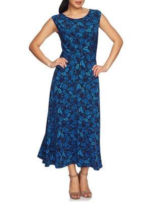 Chaus Ruched Flowering Vines Maxi Dress