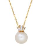 Lord & Taylor 9mm Round Freshwater Pearl, Created White Sapphire And 14k Yellow Pendant Necklace