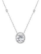 Lord & Taylor 925 Sterling Silver & Crystal Oval Station Pendant Necklace