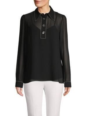Michael Michael Kors Studded-trim Long-sleeve Top