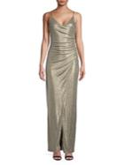 Betsy & Adam Metallic V-neck Gown