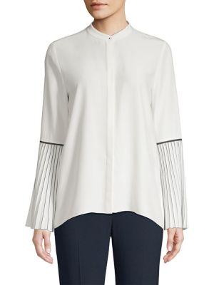 Elie Tahari Frida Pleated-sleeve Silk Blouse