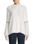 Elie Tahari Frida Pleated-sleeve Silk Blouse