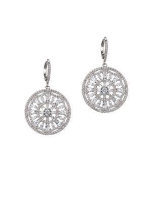 Nina E-addiena Silvertone Cz Medallion Earrings