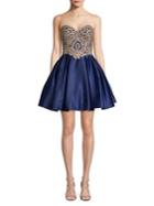 Betsy & Adam Embellished Strapless Mini Ball Gown