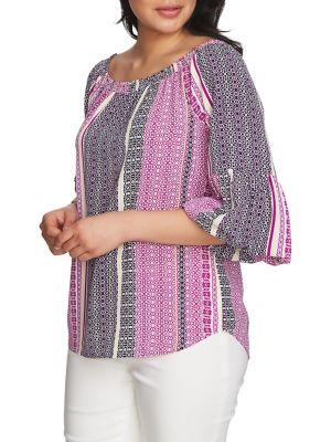 Chaus Mosaic Blossoms Printed Bell-sleeve Blouse