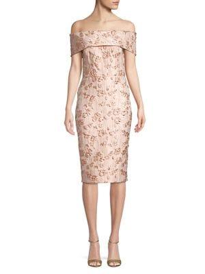 Nicole Bakti Off-the-shoulder Floral Brocade Dress