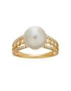 Lord & Taylor Freshwater Pearl, Diamond, And 14k Yellow Gold Open Ring